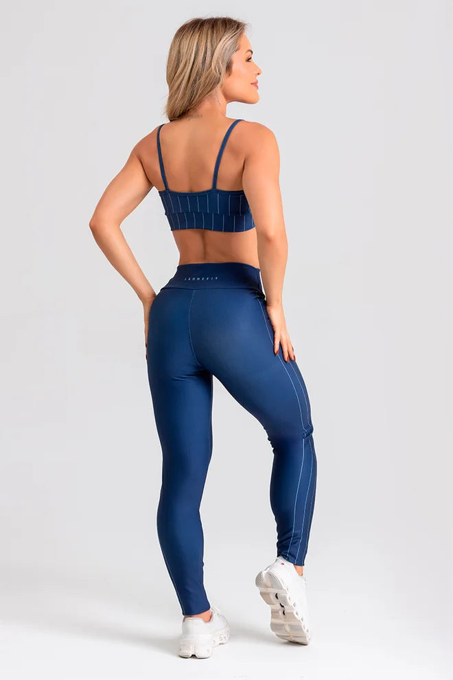 Conjunto Fitness Calça Legging e Top Estampa Exclusiva Marinho Baseball
