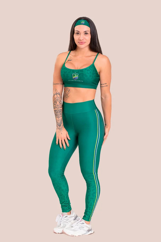 Conjunto Fitness Calça Legging e Top Estampa Digital Verde Brasil