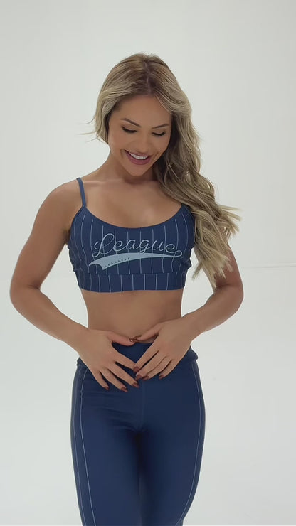 Conjunto Fitness Calça Legging e Top Estampa Exclusiva Marinho Baseball