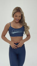 Conjunto Fitness Calça Legging e Top Estampa Exclusiva Marinho Baseball